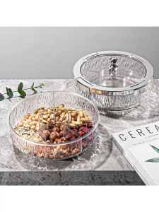 [SG Ready Stock] Transparent rotating fruit plate Clear Partitioning Easy To Use Prevent Food From Getting Damp Environmentally friendly materials Large-Capacity Board 360 °