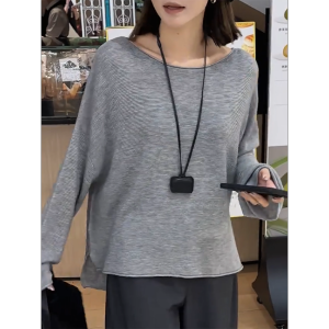 QINGNAER | Slimming Gray Loose Fit Long Sleeve Knitted