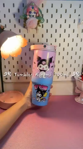 TUMBLER HANDLE PREMIUM KUROMI SANRIO STAINLESS 900ML 3IN1 / BOTOL MINUM ANTI DINGIN DAN PANAS