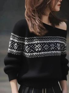 Christmas Sweater Womens Fashionable Top Tea Leaf Thickened Winter Contrast Color Inner Wear Base Shirt Casual Loose Fit