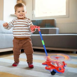 ของเล่น Baby Walker แบบโต้ตอบพร้อมที่จับแบบกดสําหรับเด็กเด็กชายและเด็กหญิงเด็กวัยหัดเดิน การออกแบบรถของเล่นเครื่องบินที่ถอดออกได้พร้อมล้อ