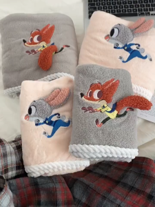 Zootopia Judy Nick Cartoon Embroidered Coral Fleece Cover Towel Soft Absorbent Rabbit Fox Influencer Bath Towel Beach Towel Towel