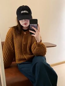 Lazy Wind Candy Color Short Sweater New Korean Version of Casual Fashion Versatile Round Neck Top Knitwear