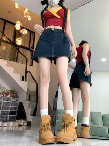 High Waist A-Line Mini Skirt Retro Denim Womens Summer plus Size Hiding Belly Hip Flattering Korean Style Commute