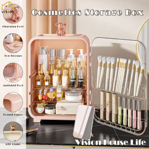 Vision กล่องที่เก็บเครื่องสำอางไฟนอร์ดิกพร้อมตู้กระจกการดูดซับแม่เหล็กเมคอัพความจุข 100% ผิวจัด ใหญ่ ระบบประเภทตู้ลิ้นชักตั้งโต๊ะ กล่องเครื่องประดับที่กันฝุ่น