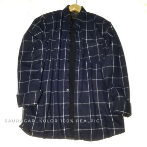 Kemeja Flanel Wanita Korea Biru Import Distro Woll