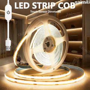 USB 5V COB LED Strip Lights With Touch Control Adjustable Brightness Suitable for Home Cabinets Vanities TV Backgrounds Lighting