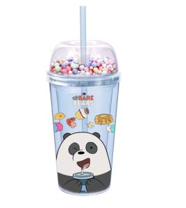 MINISO Botol Minum We Bare Bears Plastik Botol Minum Air dengan Sedotan 420ml / We Bare Bears Collection Water Bottle with Straw