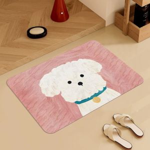 Oil painting puppy cartoon quick drying diatomaceous mud bathroom anti slip mat foot mat bedroom floor mat absorbent mat