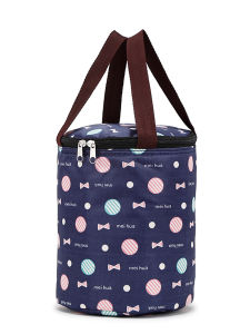 กระเป๋าใส่กล่องข้าวมื้อเช้าแบบป้องกันน้ำมันและกาวขนาดใหญ่แบบกลม หนา อบแห้ง สำหรับใช้ในงาน พร้อมซิปปิด ผ้าไนลอนแบบลำลอง