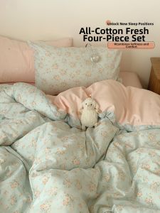 Kiss Dear | Pastel Green Floral Patchwork 4-Piece and 3-Piece Bed Set Cotton