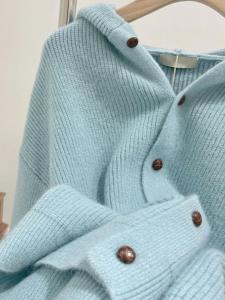 Elegant Blue Knitted Open Cardigan Spring 2025 Womens Fashion Versatile Top Beautiful Korean Style Long Sleeve Cashmere Sweater