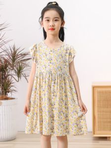 Summer Cotton Silk Sleeveless Vest Dress Girls Korean Style Beach Princess Cotton Dress Childrens Clothing Outdoor A-Line Skirt
