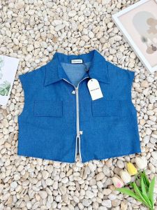 [พร้อมส่ง] PKN เสื้อครอปผ้าสียีนส์บางเบาใส่สบาย ซิปรูด2ฝั่ง จับคู่แมสง่าย ชิคๆ