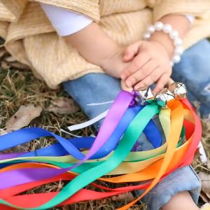 Children Colorful Ribbon Wrist Bell Dance Props Performance Games Entrance Stretch Elastic Rope Ring Toy Kids Ribbon Dancing Toys Rings Wooden Circle Sensory Rainbow Kite Educational Child Streamer Bells