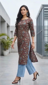DEBAYU Nayo Cotton Straight Kurti Ethnic Prints Size S to 2XL Kurta Top only Malaysia