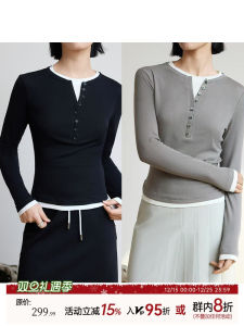 Slim Fit round Neck Long Sleeve T-Shirt Womens Autumn Commute Style Splicing Design Casual Comfortable Breathable Top