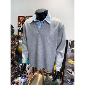 เสื้อสเวตเตอร์คอกโปโลผู้ชายสีดำ ทรงหลวม แขนยาว ผ้าฝ้ายผสมโพลีเอสเตอร์ ฤดูใบไม้ผลิ ฤดูใบไม้ร่วง ฤดูหนาว แฟชั่น