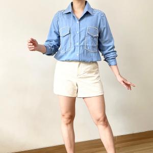 ●ECLAIRE● 063 Kemeja Lengan Panjang Longsleeves Katun Supernova Motif Pearl Mutiara Timbul 3D Pocket Korea Kasual Unik Casual Kerja Mode Basic Urban lga