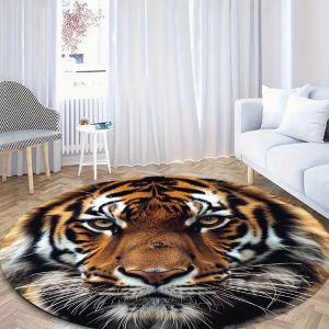 VIKAMA Tiger Head Rug 3D Animal Carpet Non-Slip Sound Absorbing Floor Mat Swivel Chair Protector for Living Room Home Decor