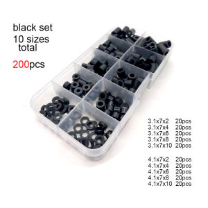 200pcs/set M3 M4 10 Sizes Black White ABS Nylon Plastic Non-Threaded Spacer Hollow Standoff Washer Set Box Assortment Kit