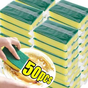 50/10Pcs Kitchen Dishwashing Sponge / Soft Absorbent Cleaning Brush / Pan Pot Rust Stain Scouring Pad / Household Sponges Wipes