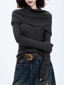 เสื้อสเวตเตอร์ถักมีฮู้ดสีเทา ทรงเข้ารูป สำหรับผู้หญิง ชุดแฟชั่นต้นฤดูใบไม้ร่วง ดีไซน์เก๋ไก๋ แขนยาว ปกติ