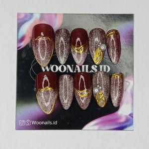 Press on nails maroon cat eye free lem dan toolkit C28 | kuku palsu premium