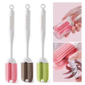 3 in 1 Silicone Cup Brush with Straw Brush Long Handle Baby Bottle Cleaning Brush Handheld Glass Cup Clean Brush Cleaning Tool