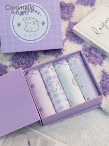 กางเกงชั้นในทรงสามเหลี่ยมผ้าฝ้ายแท้ 4 ตัว สำหรับผู้หญิง ช่วงฤดูร้อน 2024 ลายการ์ตูนสีม่วง กล่องของขวัญ ชุดชั้นในสตรี