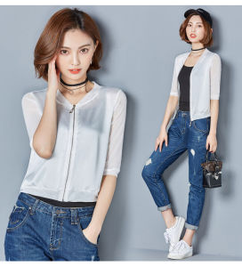 Silk Open Cardigan Womens Loose Fit Short Sleeve Baseball Style Sun Protection Shirt Transparent Mesh Lace Design Summer Top