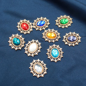 Gnker 10pcs/lot 28*25MM Rhinestone for Needlework Sewing Flower Buttons for Clothing Diy Manualidades Hair Accessories Decorative