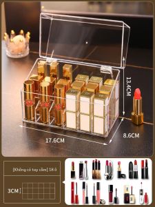 Acrylic Son Môi Hộp Bảo Quản Có Nắp Chống Bụi Tổ Chức Cho Son Bóng Và Son Môi Nhiều Ngăn Giá Sắp Xếp