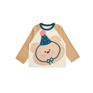 Cartoon Print Long Sleeve round Neck T-Shirt for Boys Casual Loose Fit Spring New Arrival Childrens Versatile Top YOEHYAUL