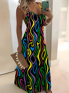 Printed Design Vacation style colorful wave abstract pattern printed camisole skirt