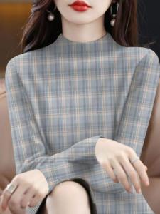 Áo Thun Nữ Tay Dài in Họa Tiết Thời Trang Thu Đông Thường Ngày Cổ Cao in Họa Tiết Che Bụng Mặc Trong Ngoài