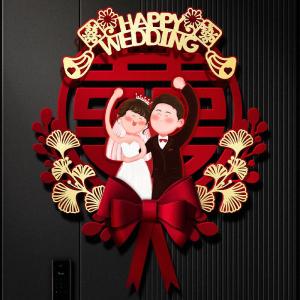 MONLEYTA | Bộ nhãn dán chữ Hạnh Phúc 3D cho phòng cưới trang trí cửa chính phòng ngủ bằng vải không dệt nhãn dán trang trí đám cưới