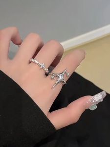 Nicedays🍒3PCS/Set Cincin Zirkon Modis Desain Cincin Bintang Ceruk Uniseks