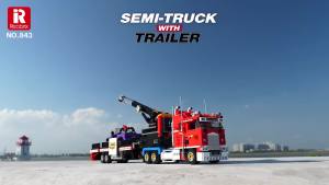 1387PCS Semi Truck Tractor Flatbed Trailer Building Blocks Heavy Truck Mounted Crane Transport Car Model Bricks Desktop Ornament