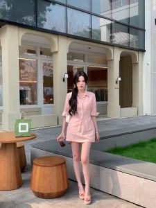 French Style Pink Waist-Cinching Summer New Blouse