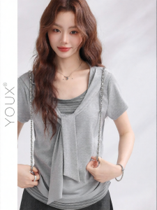 YOUXIANG | Áo Ngắn Tay Phong Cách Hàn Quốc Tạo Ảnh Giả Lớp