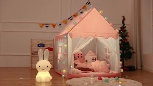Kids Play Tent Children Playhouse Indoor Tent Portable Princess Castle with MatBall LightsCloudButterfly and Lights for Boys & Girls Birthday Gift