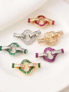 14K Gilded Inlaid Zircon Four-Leaf Clover Pearl Buckle Handmade DIY Crystal Bracelet Necklace Ending Connection Buckle Snap Fastener