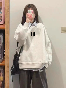 Pure Cotton Oversize round Neck Sweatshirt Womens Loose Long Sleeve Spring Autumn Comfortable Casual Print Top