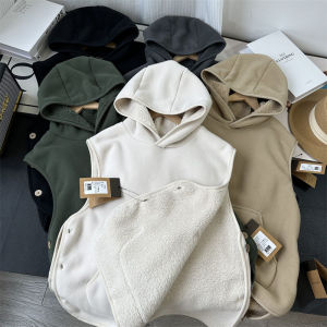 Loss Leakage 380G Ultra-Fine Polar Fleece + Cashmere Heattech Mens and Womens Casual Hooded Vest Jacket Outwear Fall and Winter