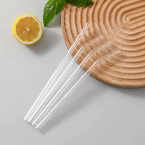 Reusable Clear Glass Straw Bent Straight Brush Set Eco friendly Juice Coffee Smoothie Drinking Straw