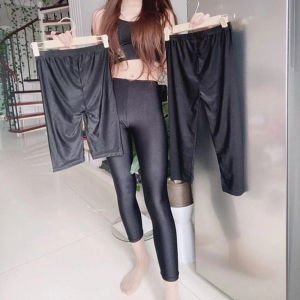 Quần Dài Thể Thao Ice Silk Mỏng Bóng Mượt Cho Nữ Quần Dài Đến Đầu Gối Quần Dài Thể Thao Lưng Cao Quần Bó Mùa Hè Cỡ Lớn