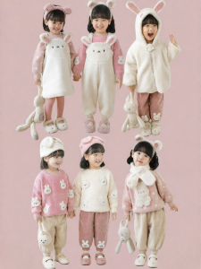 YOEHYAUL | Bộ Áo Sweater Nhung Ấm Áp Trẻ Em Có Thêu Hình Cartoon Dễ Thương