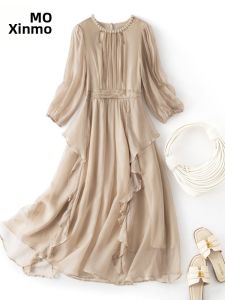 XMO | French Silk Midi Dress With Ruffles