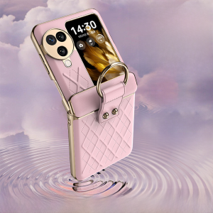 Suitable for Oppo Findn3flip Phone Case New Arrival Plain Leather Find N3flip Foldable Screen Ring Protective Case Oppo N3 Flip Middle Shaft All-Inclusive N3 FILP Small Folding Lanyard for Women